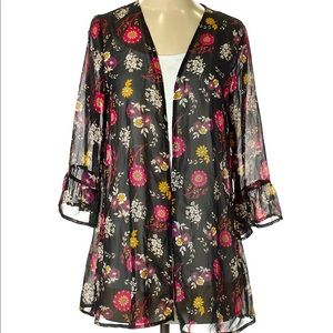 Xhilaration floral sheer kimono black M